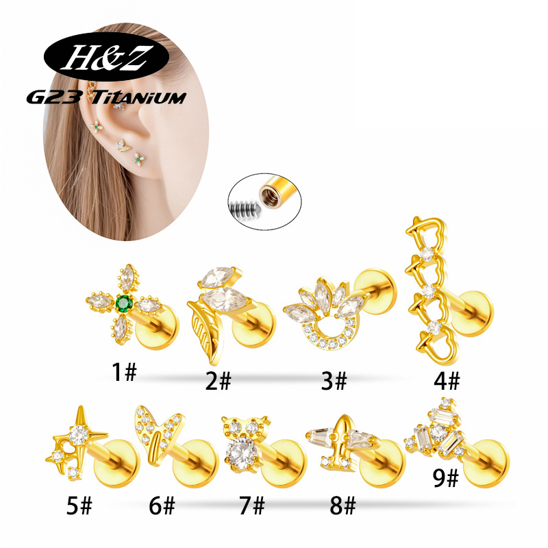 Body Jewelry Implant Grade Titanium - 1PC G23 Titanium16G Flower CZ Labret