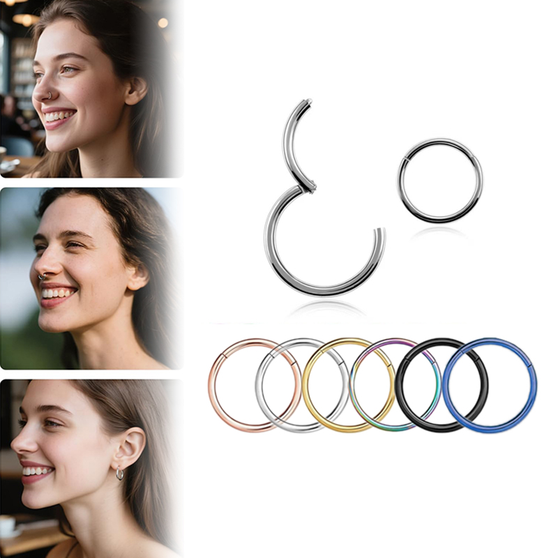 Body Jewelry Nose Studs - 16G 316L Surgical Steel Hinged Clicker