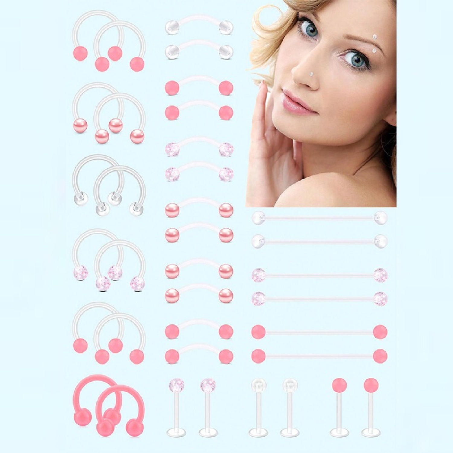 Body Jewelry Vertical Labret - 12pcs Clear Pink Industrial Piercing Jewelry