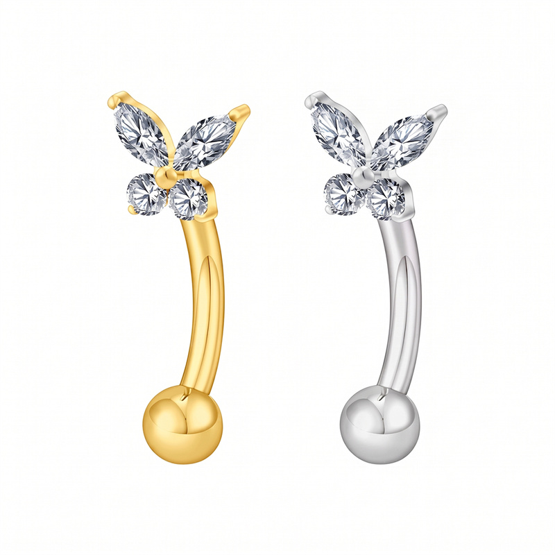 Body Jewelry Vertical Labret - ASTM F136 Titanium Tiny Butterfly CZ