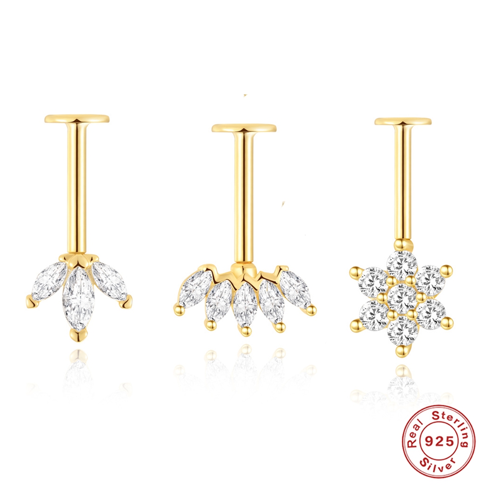 Body Jewelry Flat Back - AIDE 925 Sterling Silver Earring for