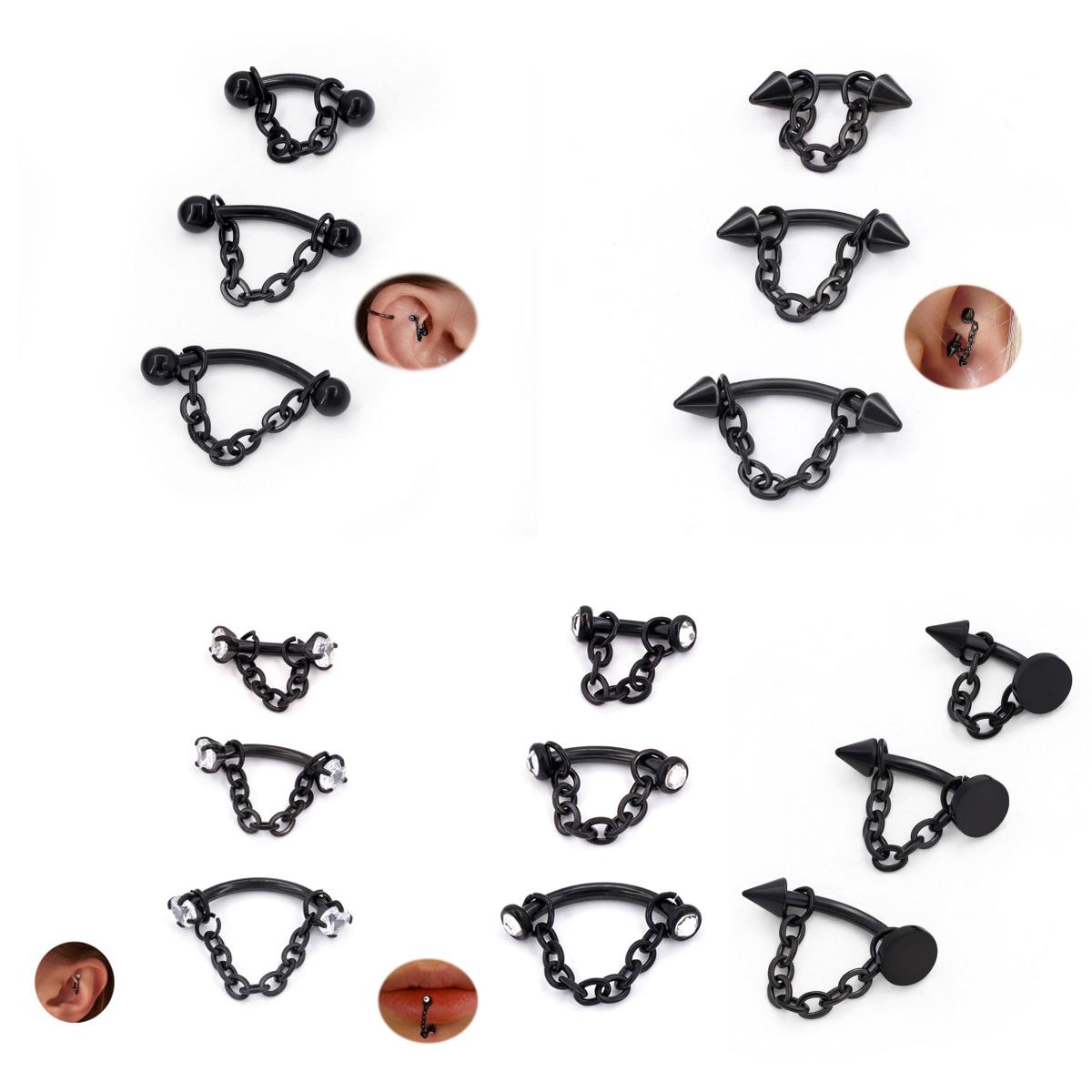 Body Jewelry Vertical Labret - 3pcs Stainless Steel 16G Chain Tragus