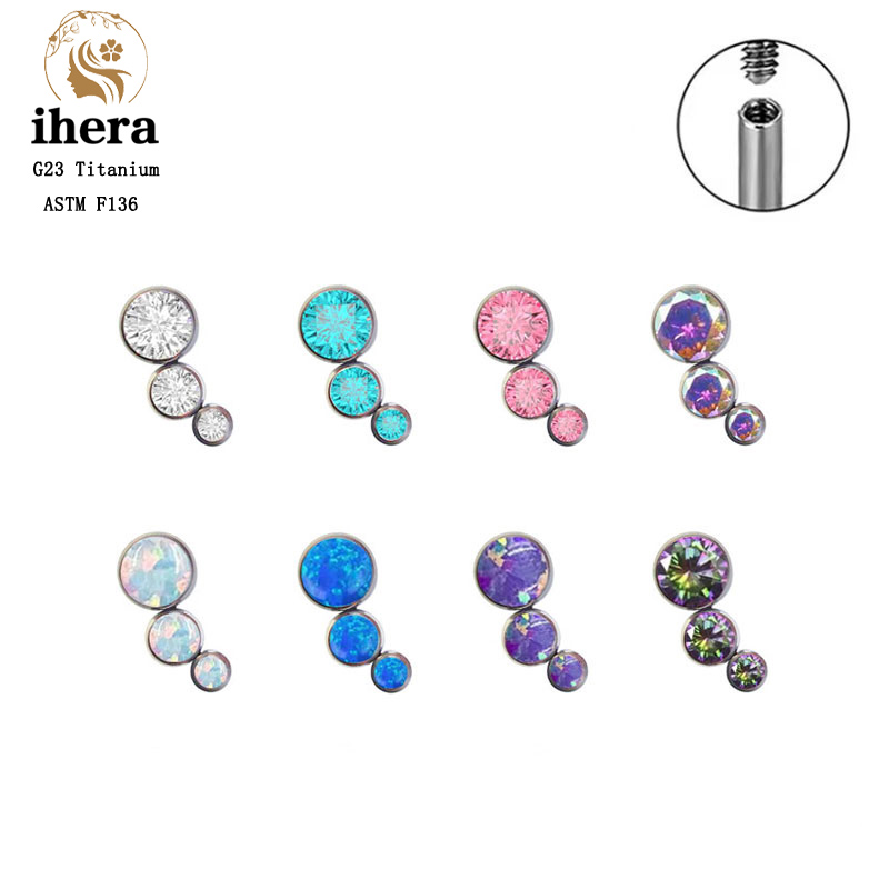 Body Jewelry Internally Threaded - G23 Titanium Round Zircon Flat Stud
