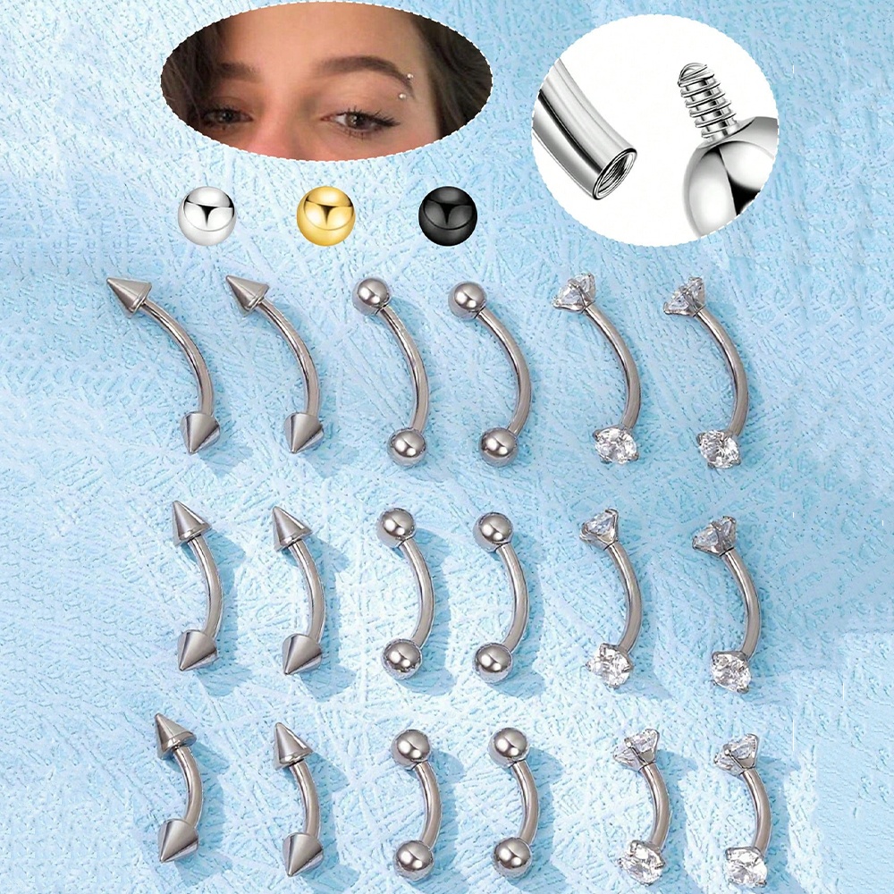 Body Jewelry Vertical Labret - 6pcs 16G Stainless Steel Small Curved