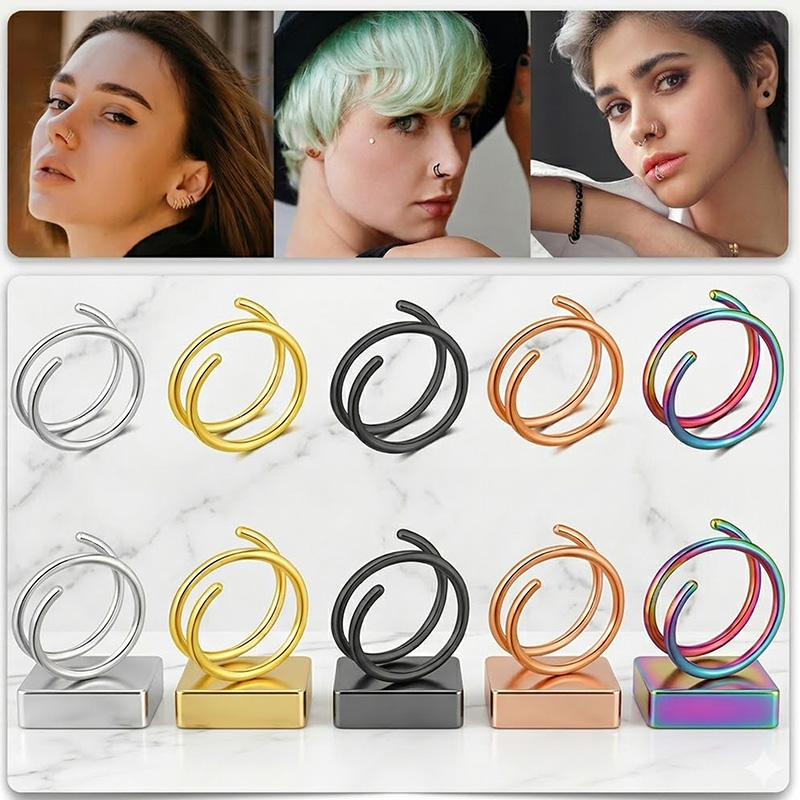 Body Jewelry Nose Studs - 1PC Stainless Steel 316 Double Spiral