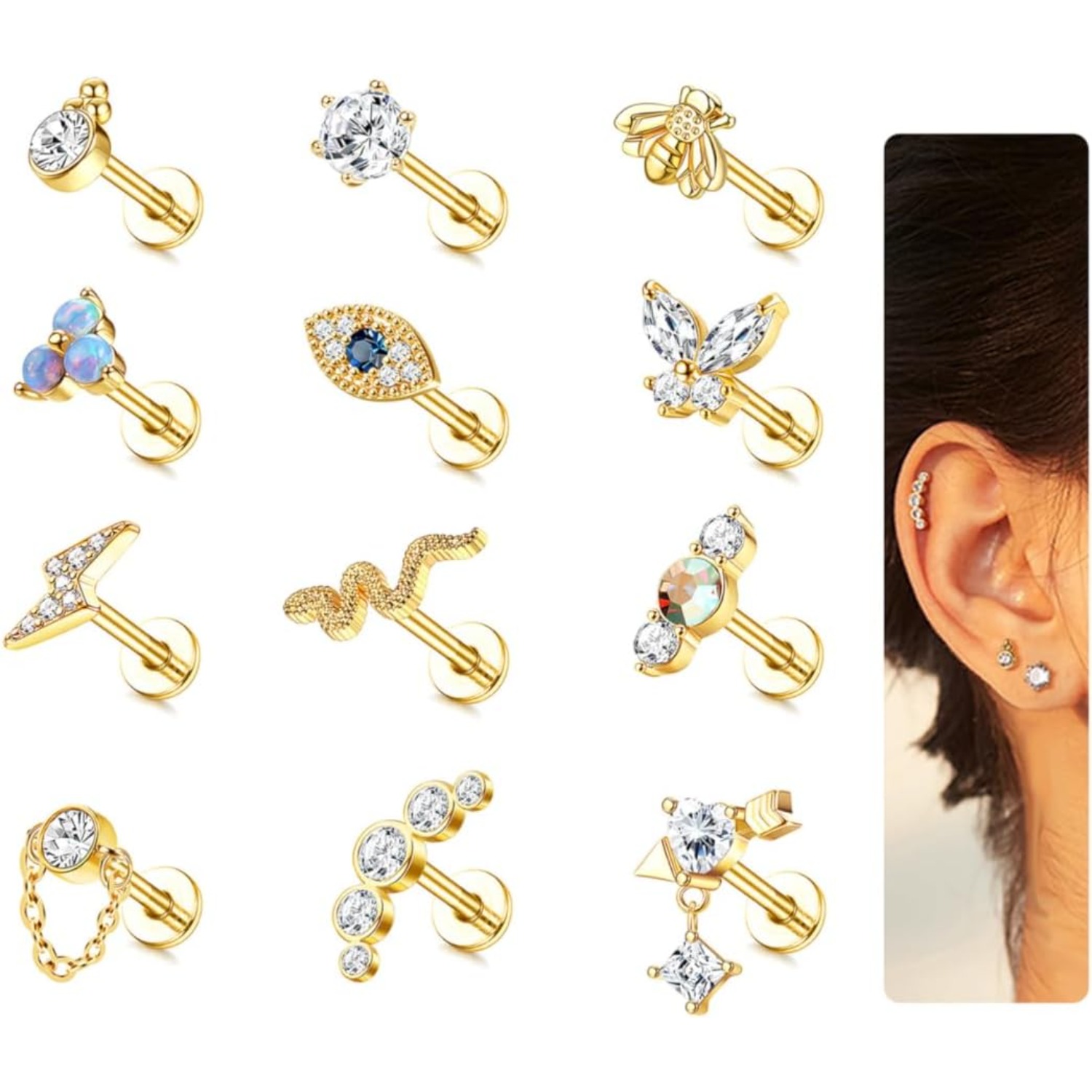 Body Jewelry Flat Back - Bobisty 1Pc Cartilage Earrings Stud for