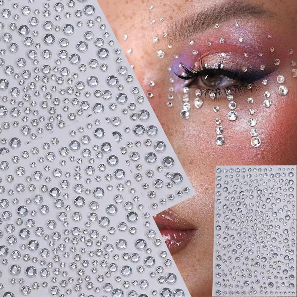 Body Jewelry Diamond - 1 Sheet Silver-White Glitter 3D Rhinestones