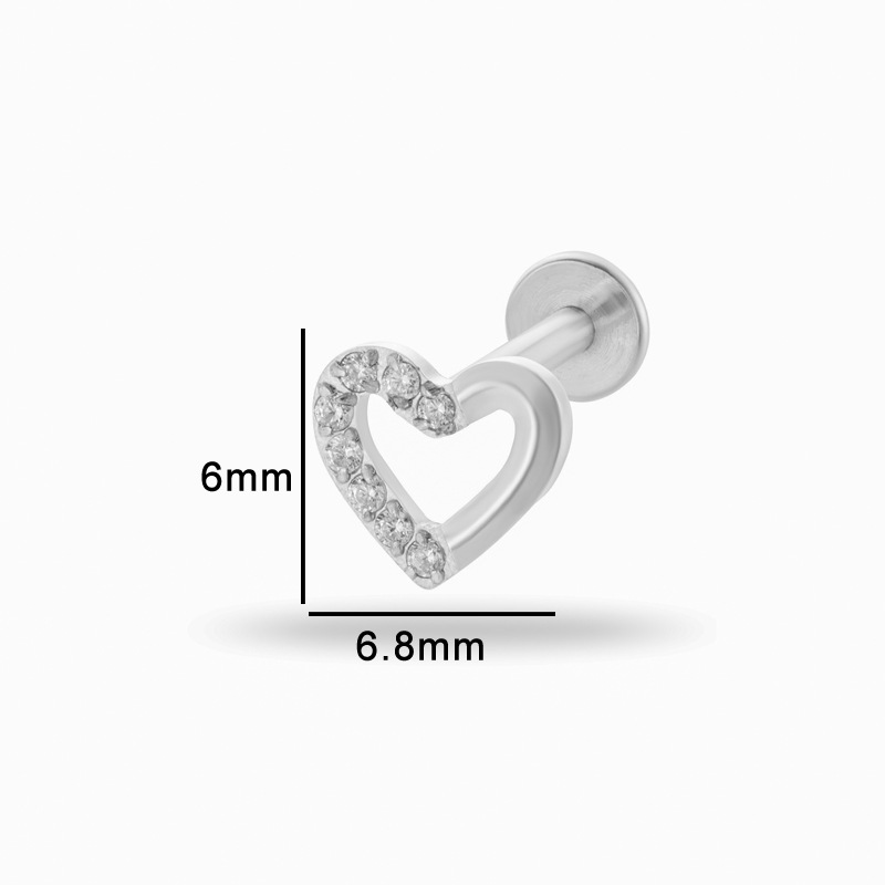 Body Jewelry Internally Threaded - 1PC G23 Titanium Heart Cartilage Stud