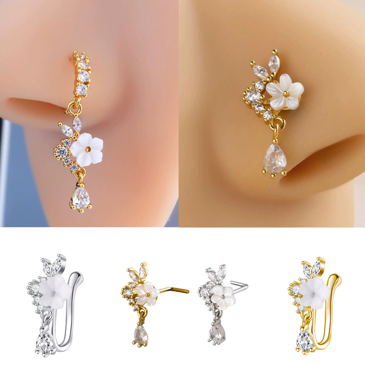 Gold Flower Nose Ring with Dan - Body Jewelry Nose Studs recension och pris