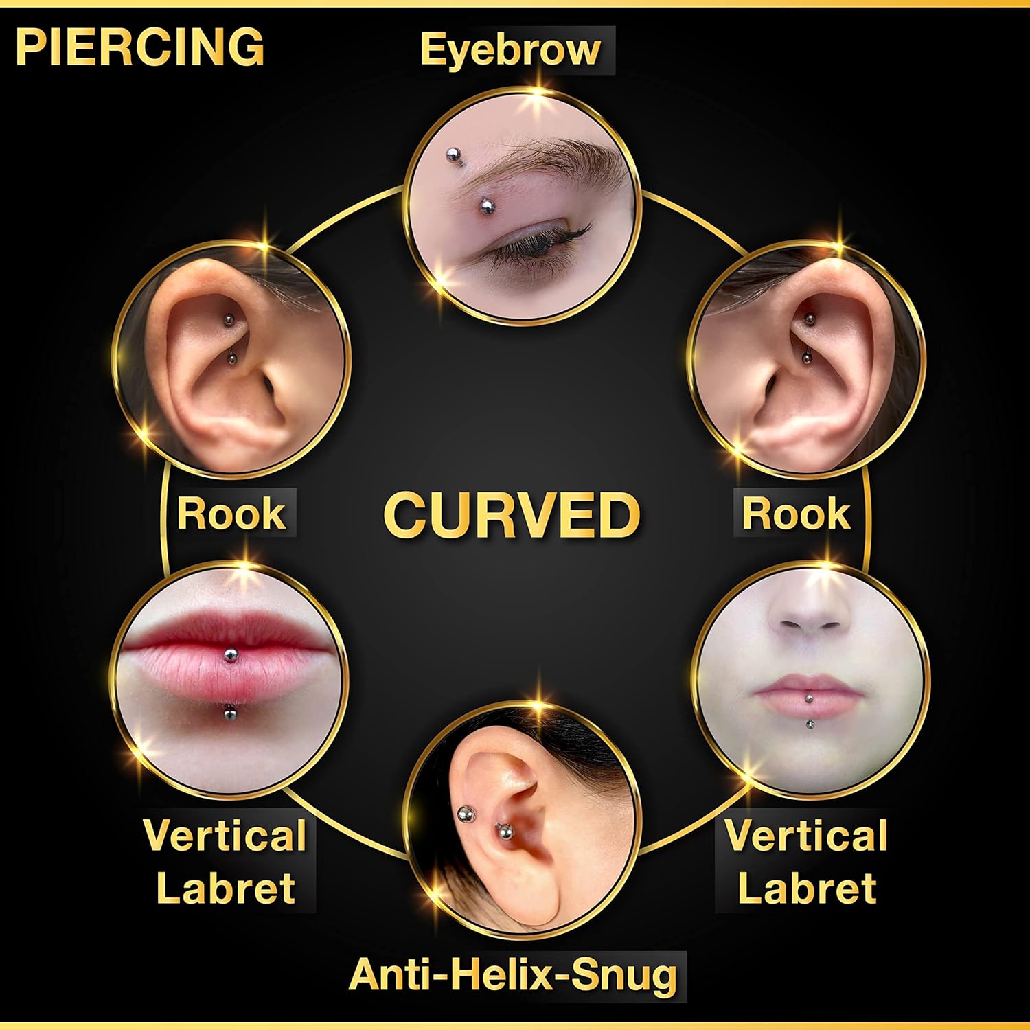 32pc/set Surgical Steel Curved - Body Jewelry Vertical Labret recension och pris
