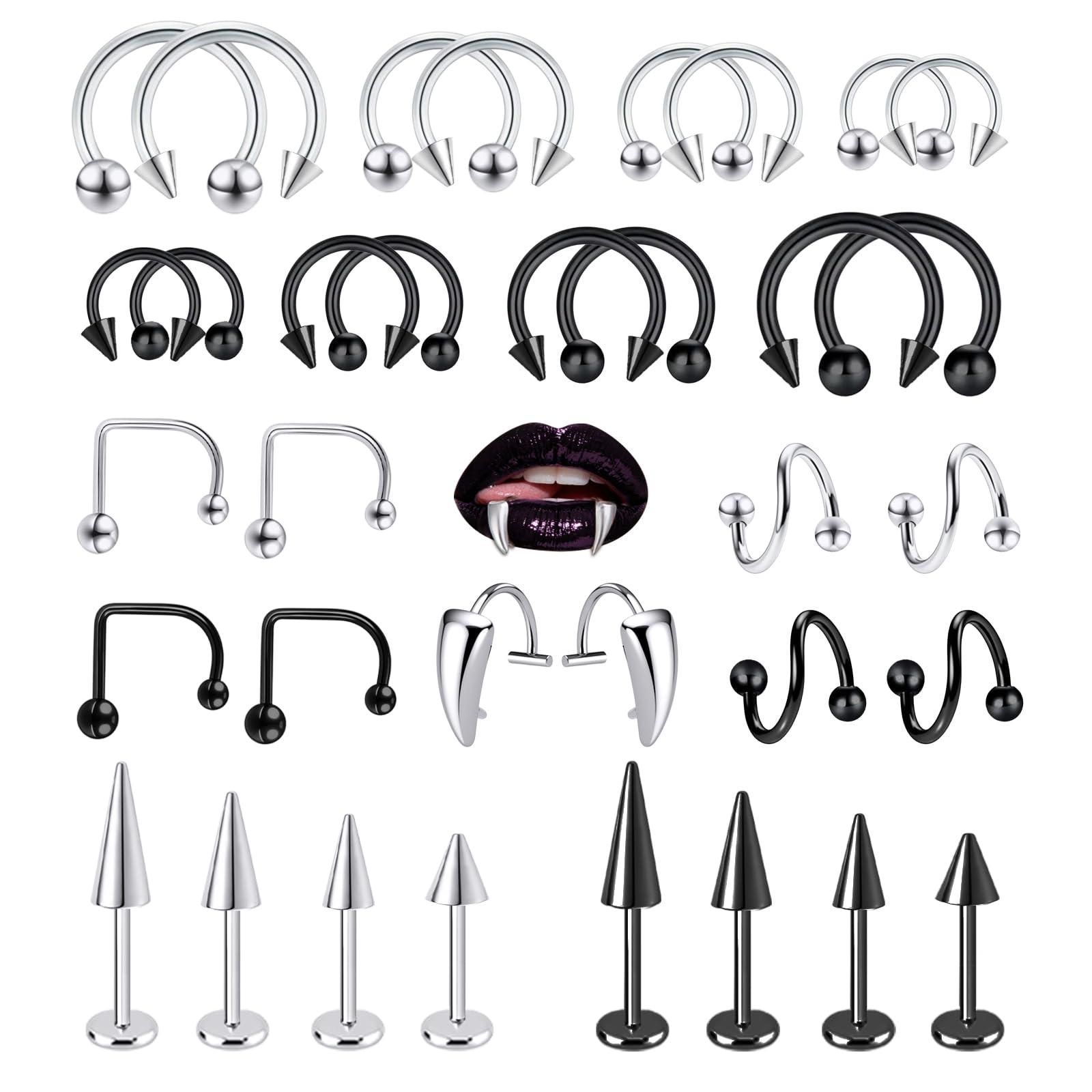 34pcs/Set 16G Snake Bite Pierc - Body Jewelry Vertical Labret recension och pris