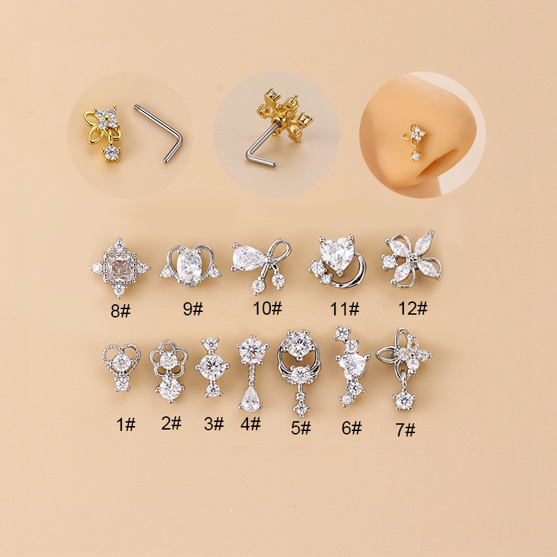 20G L-Shaped Cubic Zircon Nose - Body Jewelry Nose Studs recension och pris