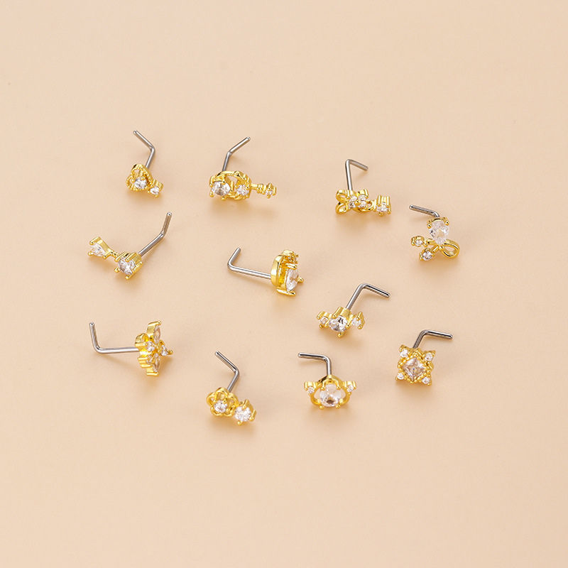20G L-Shaped Cubic Zircon Nose - Body Jewelry Nose Studs recension och pris