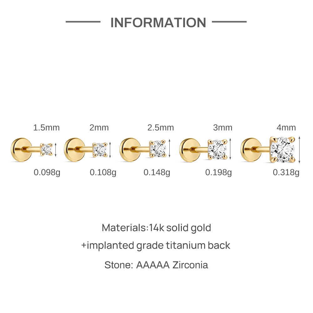 AIDE 14K Solid Gold Mini Four  - Body Jewelry Flat Back recension och pris