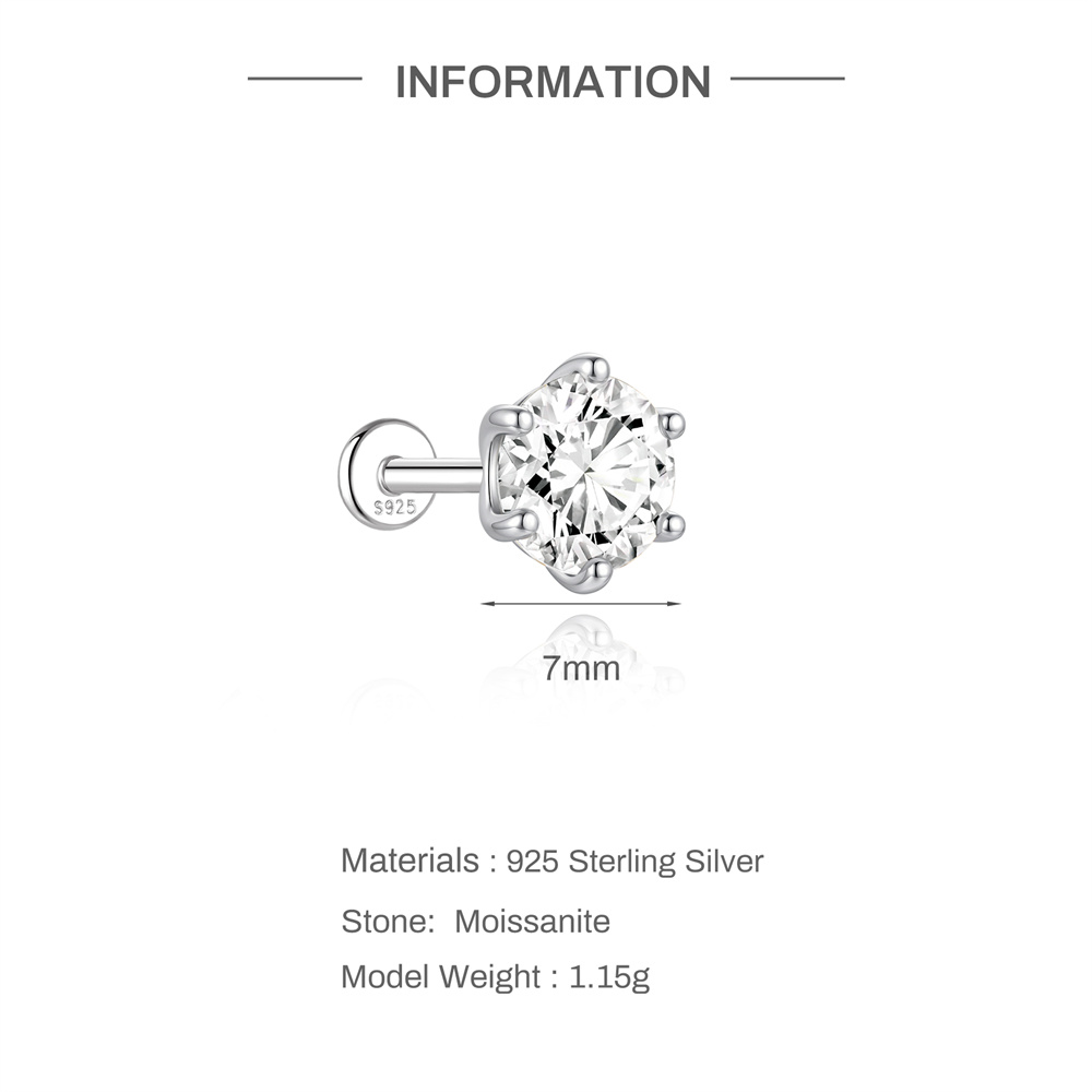 Aide S925 Sterling Silver 6 Si - Body Jewelry Flat Back recension och pris