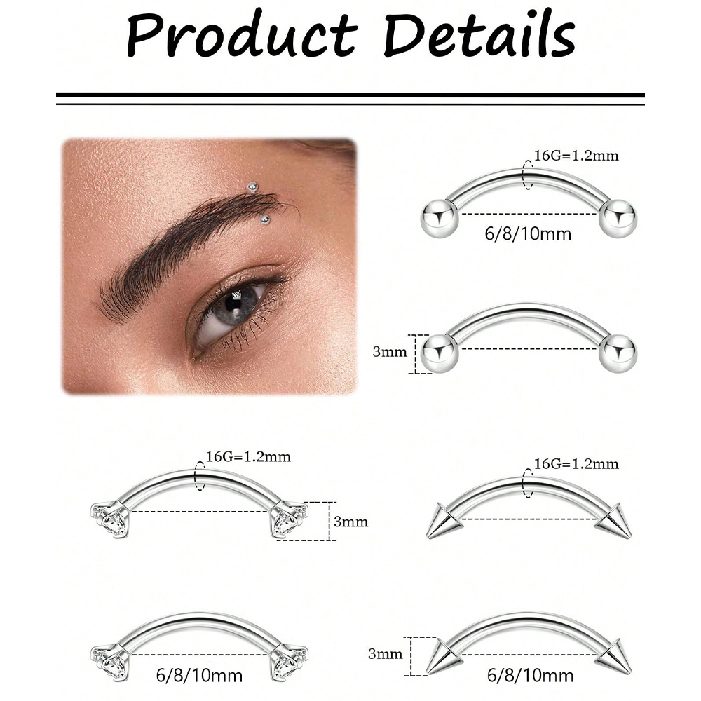 6pcs 16G Stainless Steel Small - Body Jewelry Vertical Labret recension och pris