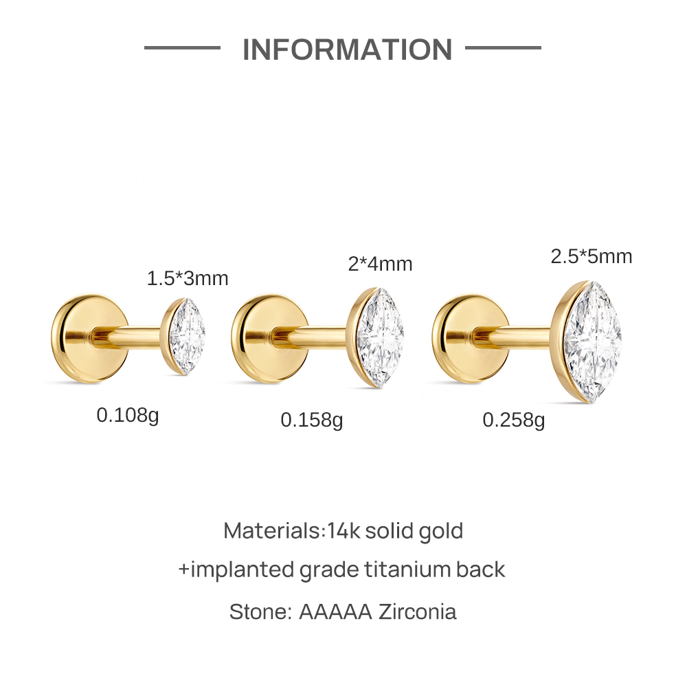 CANNER 1PC 14K Solid Gold Deli - Body Jewelry Flat Back recension och pris
