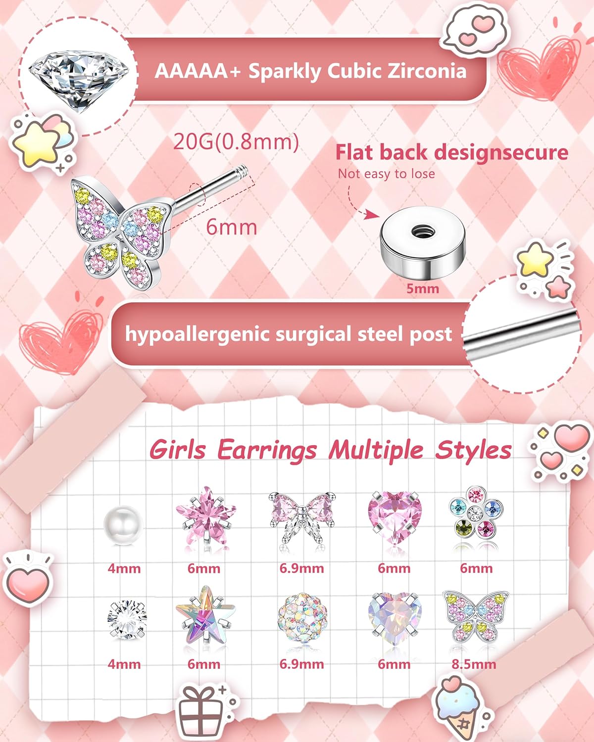 Bobisty 1Pair Earrings for Wom - Body Jewelry Flat Back recension och pris