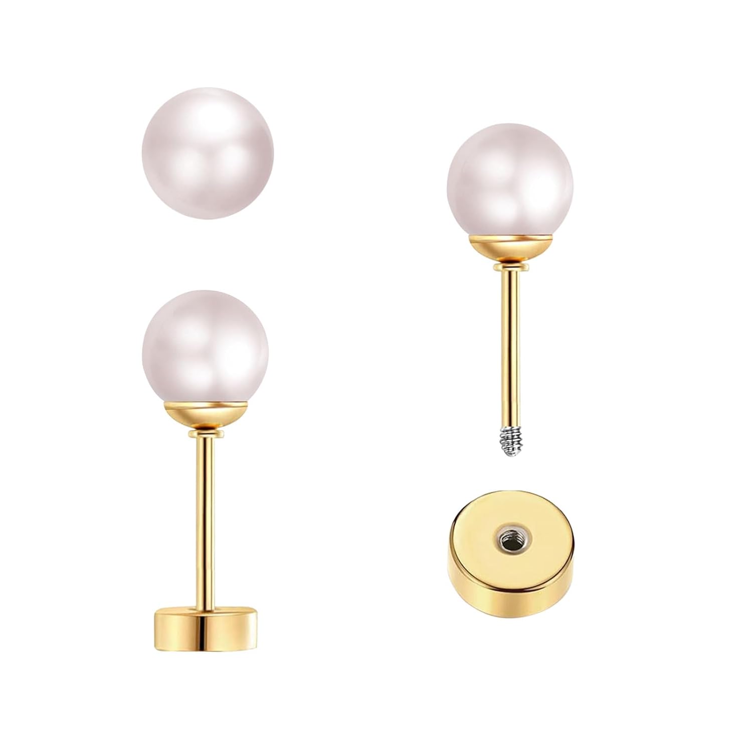 3 Pairs Tiny Pearl Stud Earrin - Body Jewelry Flat Back recension och pris