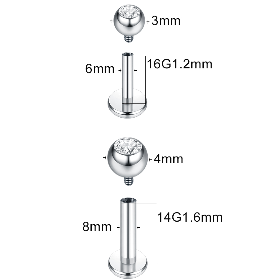 G23 Titanium Labret Piercing L - Body Jewelry Internally Threaded recension och pris