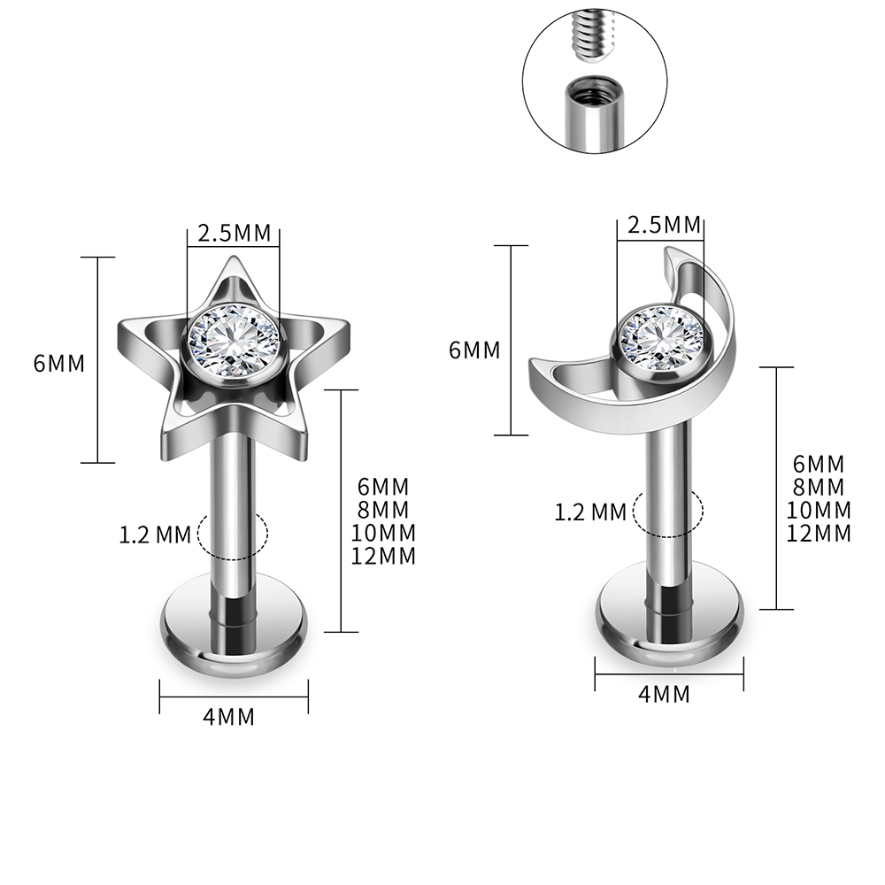 G23 Titanium Star Moon Labret  - Body Jewelry Vertical Labret recension och pris