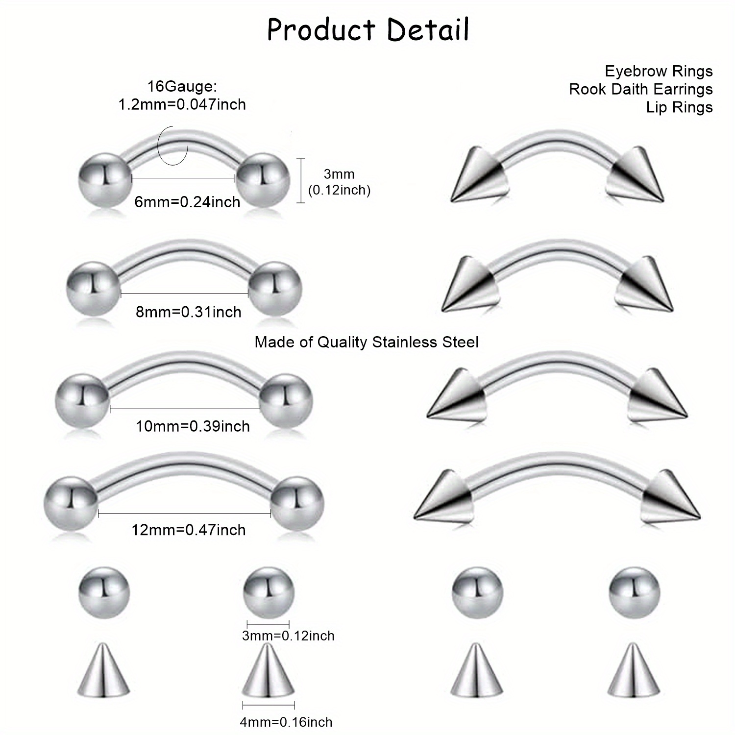 8pcs Rook Piercing Jewelry Roo - Body Jewelry Vertical Labret recension och pris