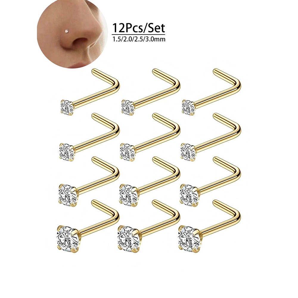 12-Piece Full Set 316L Hypoall - Body Jewelry Nose Studs recension och pris